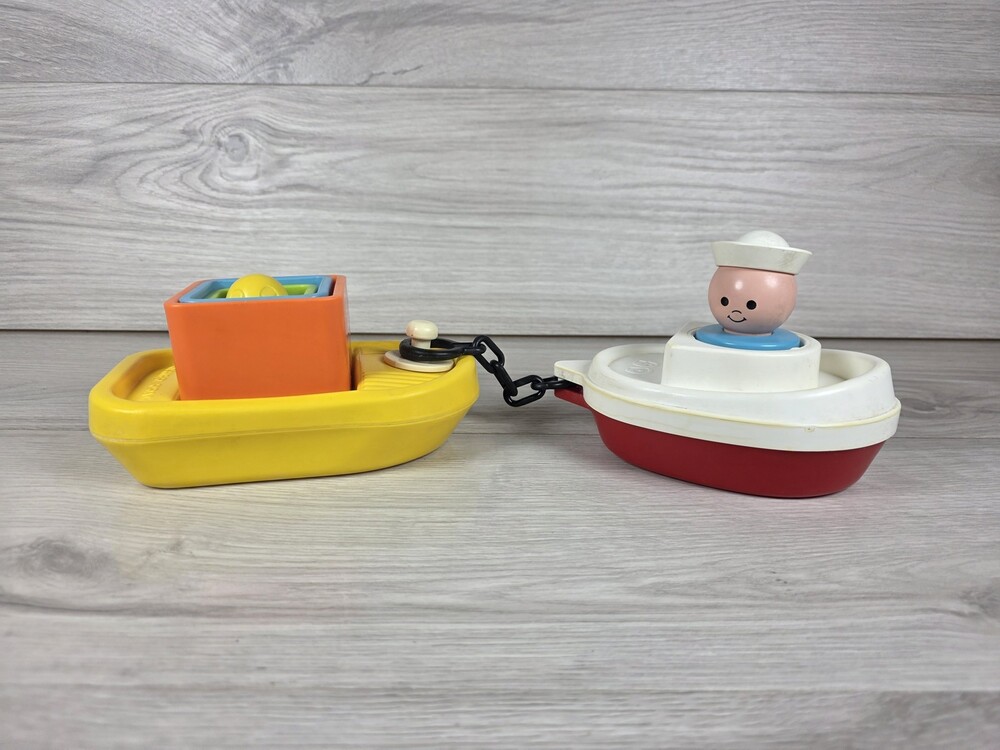 Fisher-Price 120 Vtg Plastic Toy Boat Set 1978 USA Stackable Blocks Duck & SU44